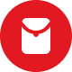 A white envelope icon with a red flap is centered on a red circular background.